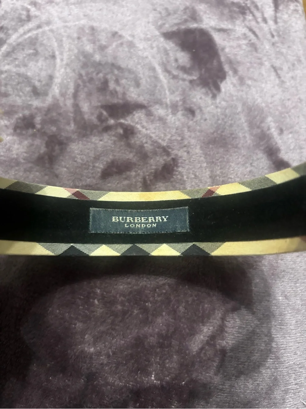 Burberry Beige Plaid Headband with Black and Red Accents
